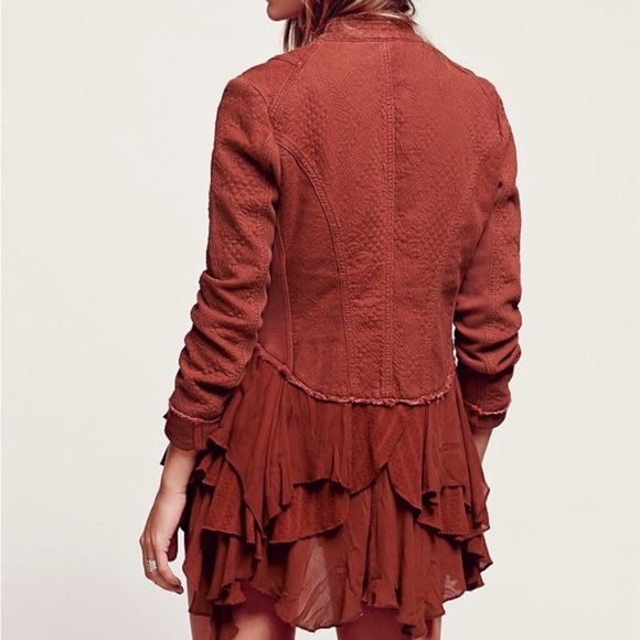 Free People Romantics Sz 10 M Red Jacket Military Ruffled